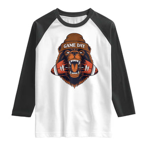 Game Day Fierce Bear Biting Ball Raglan Shirt Football Player Gift TS12 White Black Print Your Wear