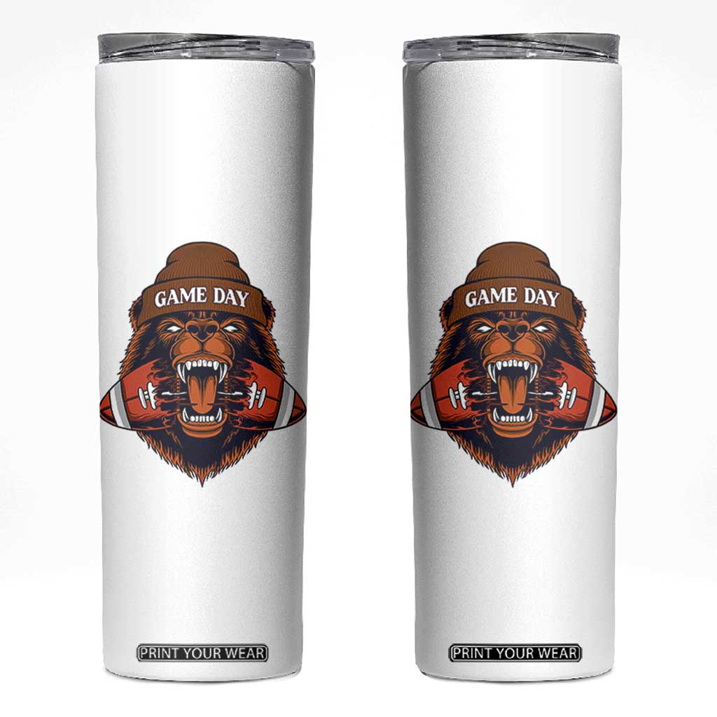 Game Day Fierce Bear Biting Ball Skinny Tumbler Football Player Gift TS12 White Print Your Wear