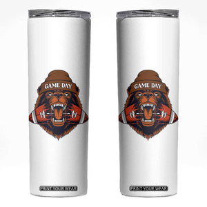 Game Day Fierce Bear Biting Ball Skinny Tumbler Football Player Gift TS12 White Print Your Wear