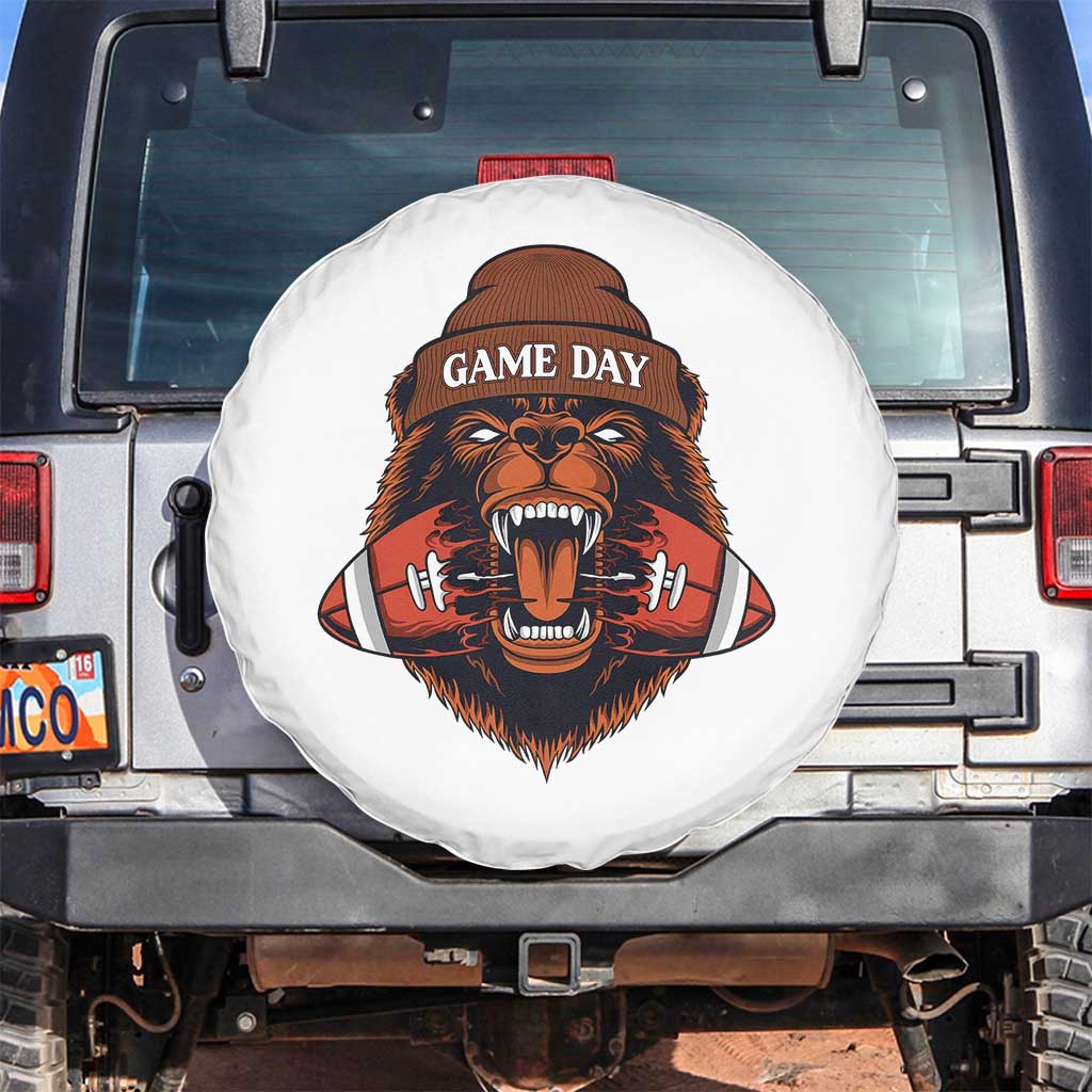 Game Day Fierce Bear Biting Ball Spare Tire Cover Football Player Gift TS12 No hole White Print Your Wear