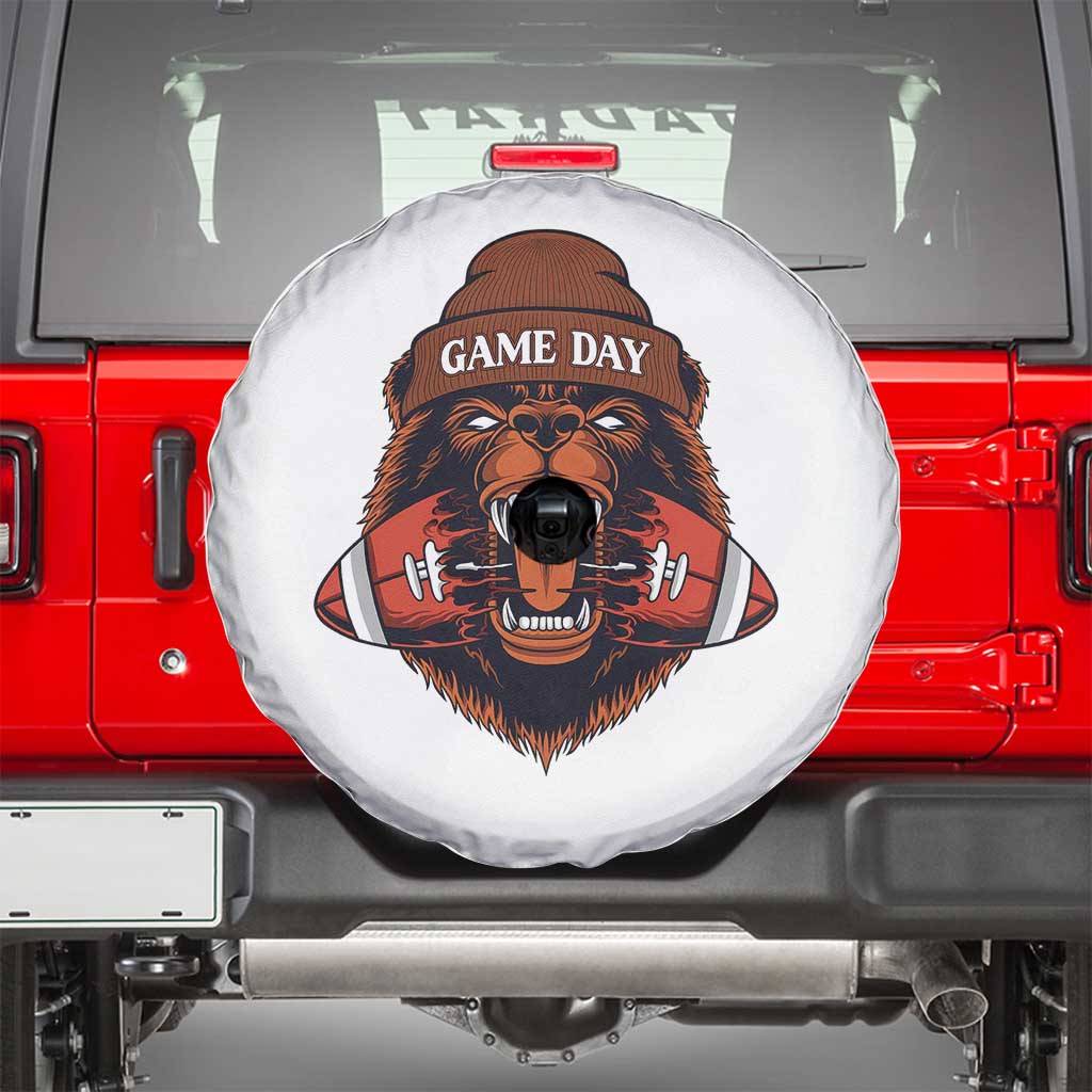 Game Day Fierce Bear Biting Ball Spare Tire Cover Football Player Gift TS12 White Print Your Wear