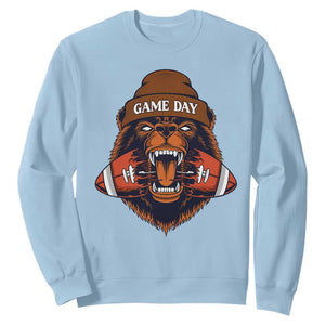 Game Day Fierce Bear Biting Ball Sweatshirt Football Player Gift TS12 Light Blue Print Your Wear