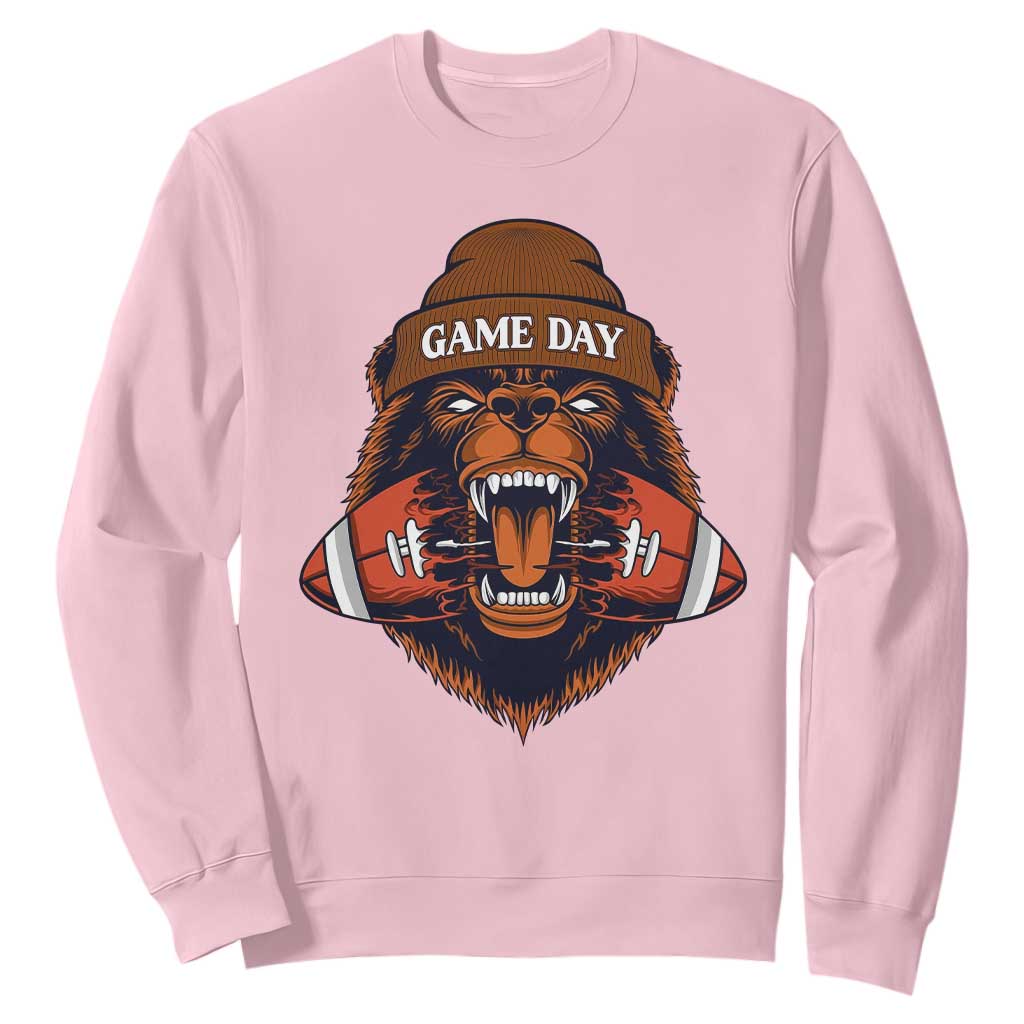 Game Day Fierce Bear Biting Ball Sweatshirt Football Player Gift TS12 Light Pink Print Your Wear