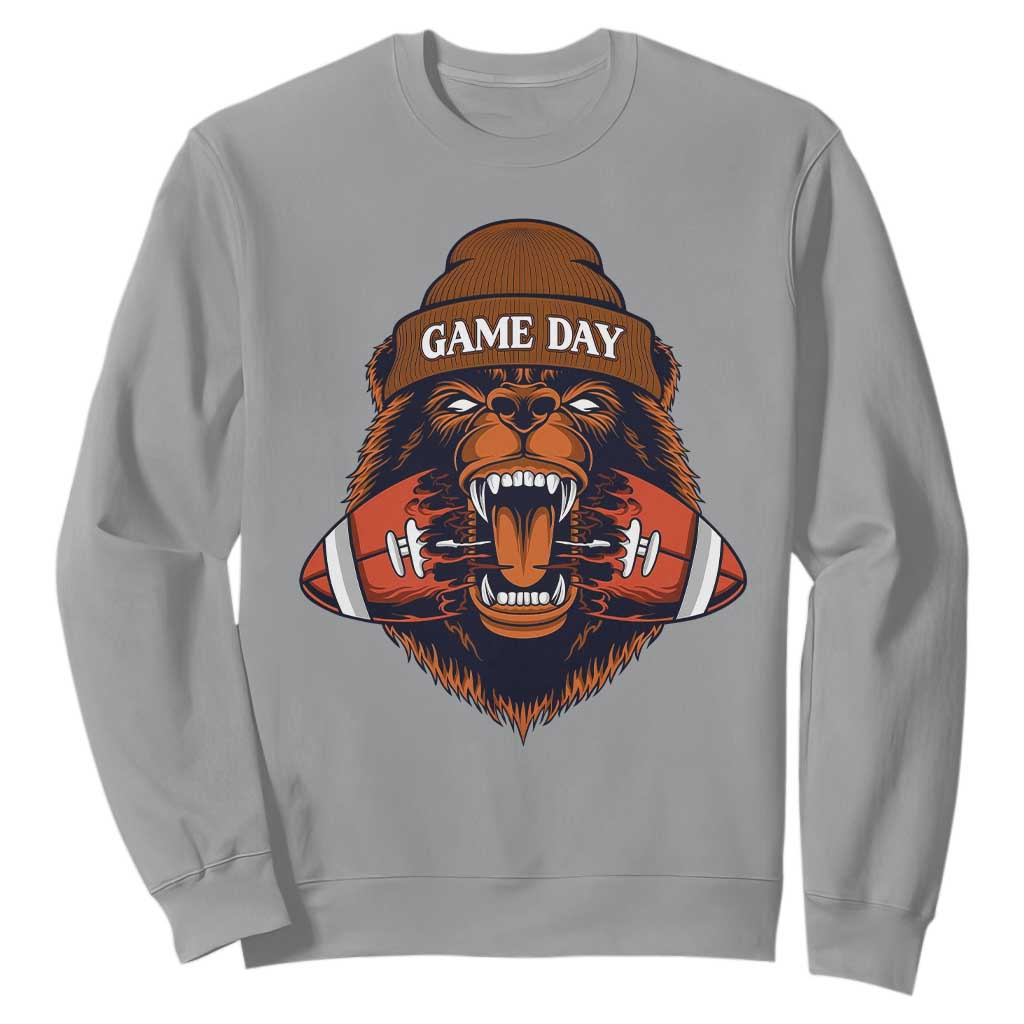 Game Day Fierce Bear Biting Ball Sweatshirt Football Player Gift TS12 Sport Gray Print Your Wear