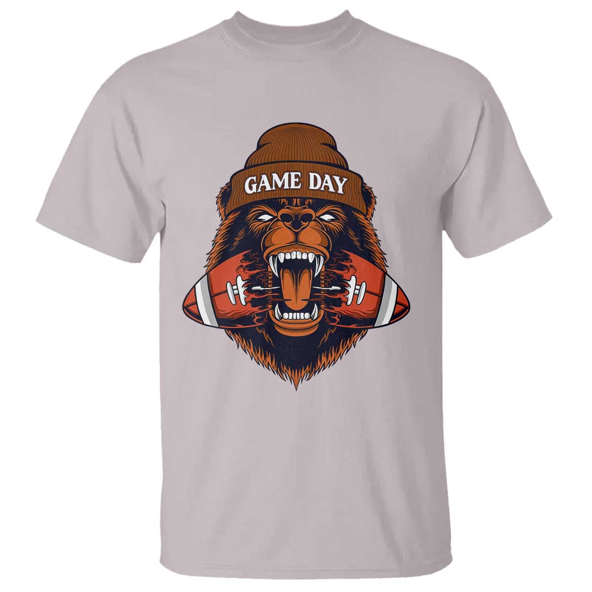 Game Day Fierce Bear Biting Ball T Shirt Football Player Gift TS12 Ice Gray Print Your Wear