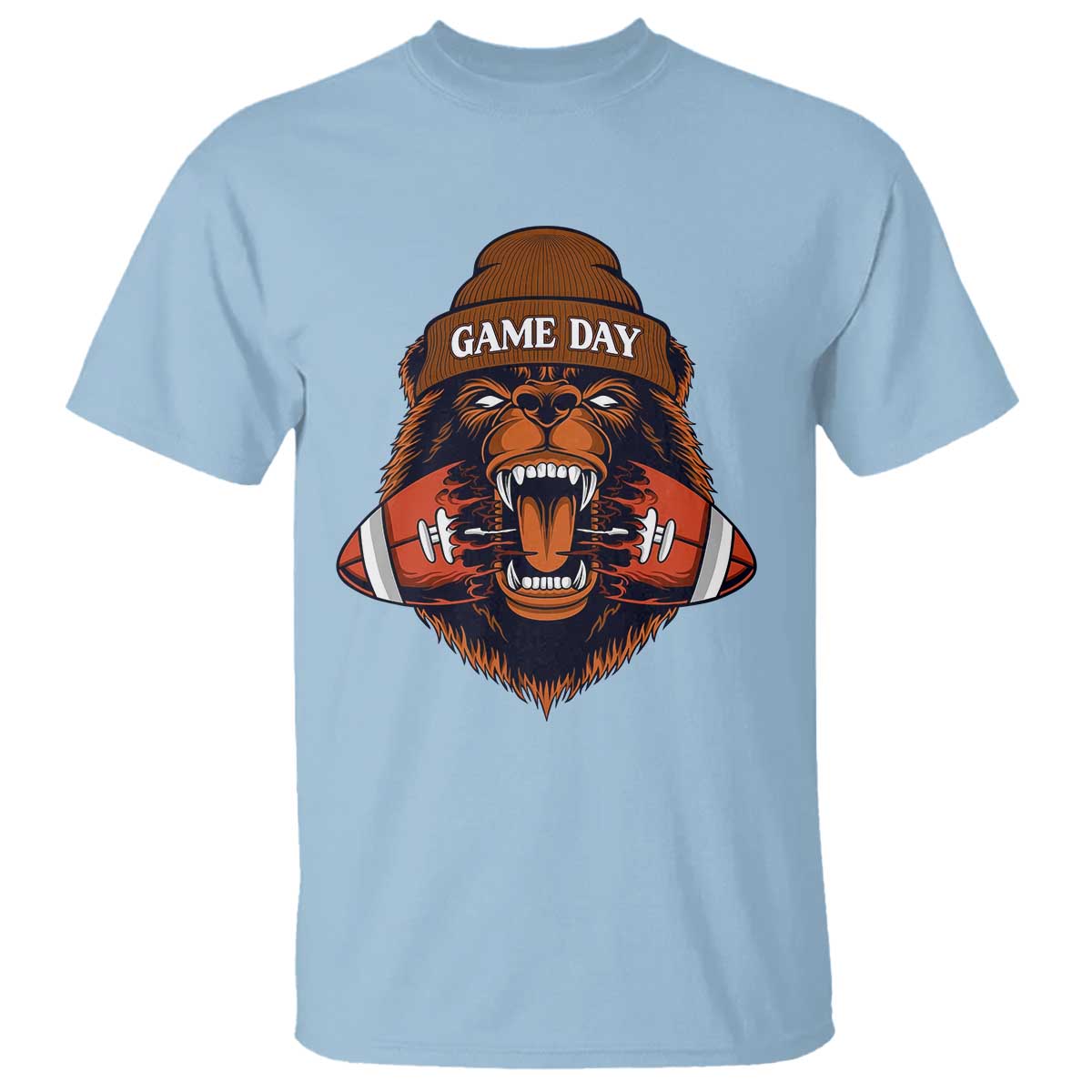 Game Day Fierce Bear Biting Ball T Shirt Football Player Gift TS12 Light Blue Print Your Wear