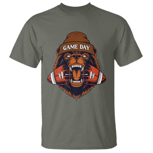 Game Day Fierce Bear Biting Ball T Shirt Football Player Gift TS12 Military Green Print Your Wear