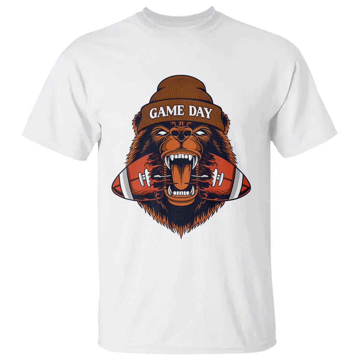 Game Day Fierce Bear Biting Ball T Shirt Football Player Gift TS12 White Print Your Wear