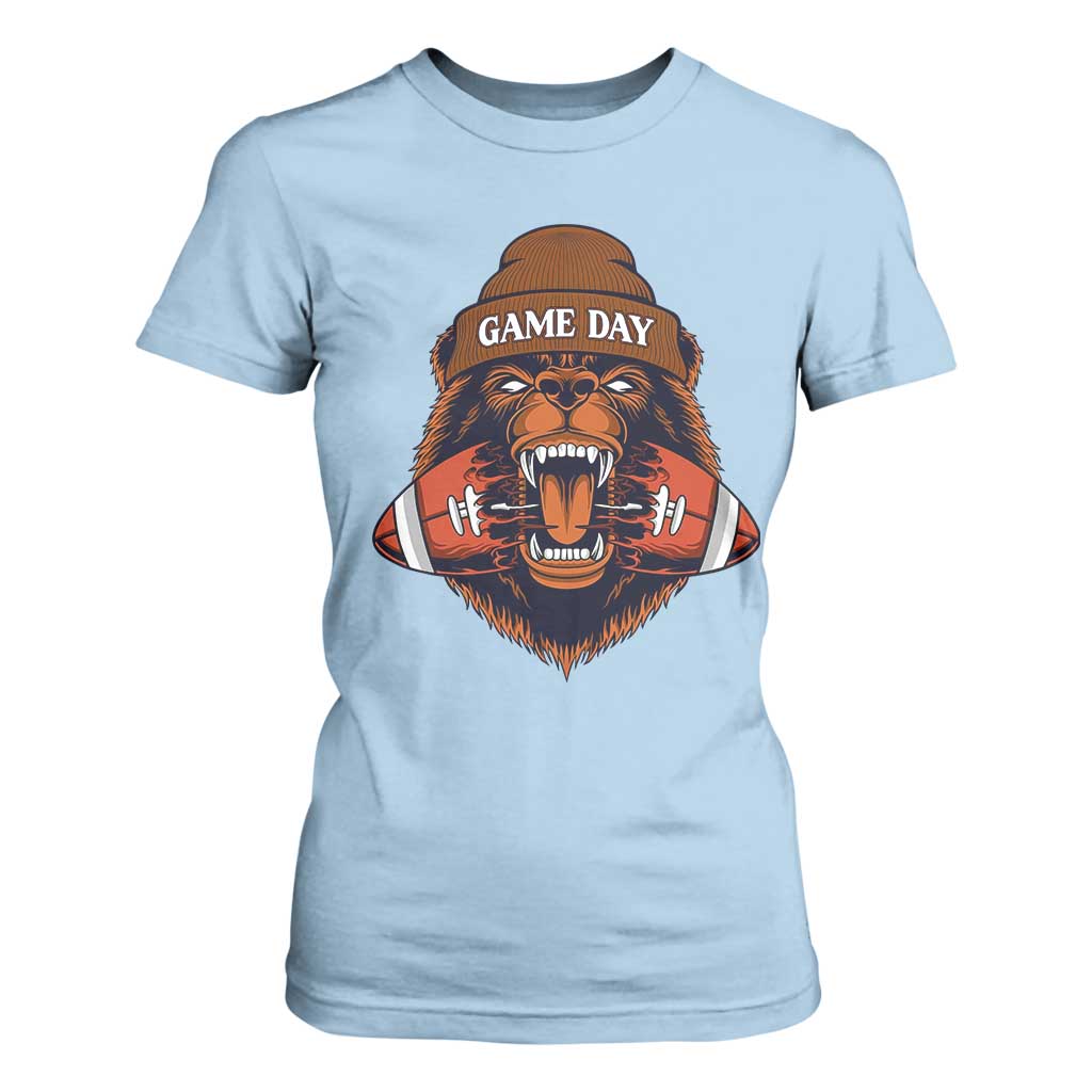 Game Day Fierce Bear Biting Ball T Shirt For Women Football Player Gift TS12 Light Blue Print Your Wear