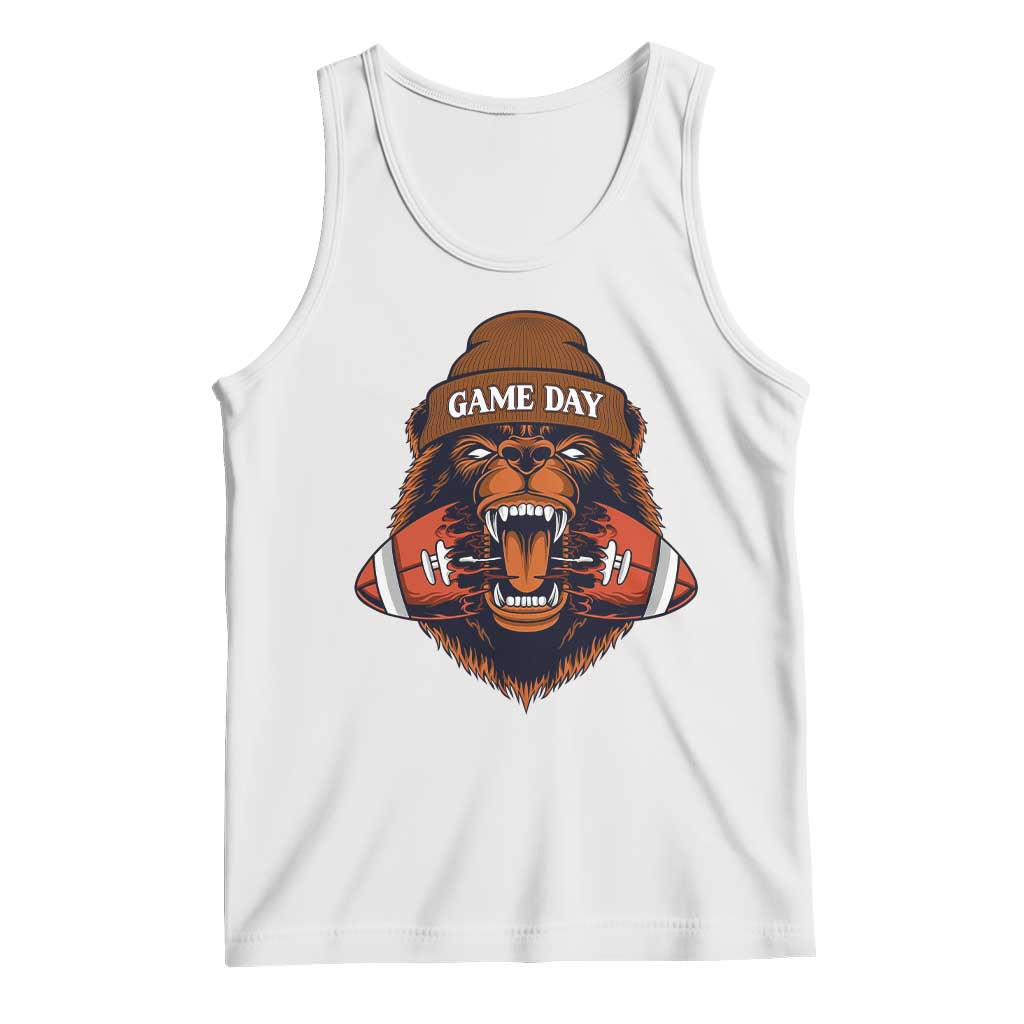 Game Day Fierce Bear Biting Ball Tank Top Football Player Gift TS12 White Print Your Wear