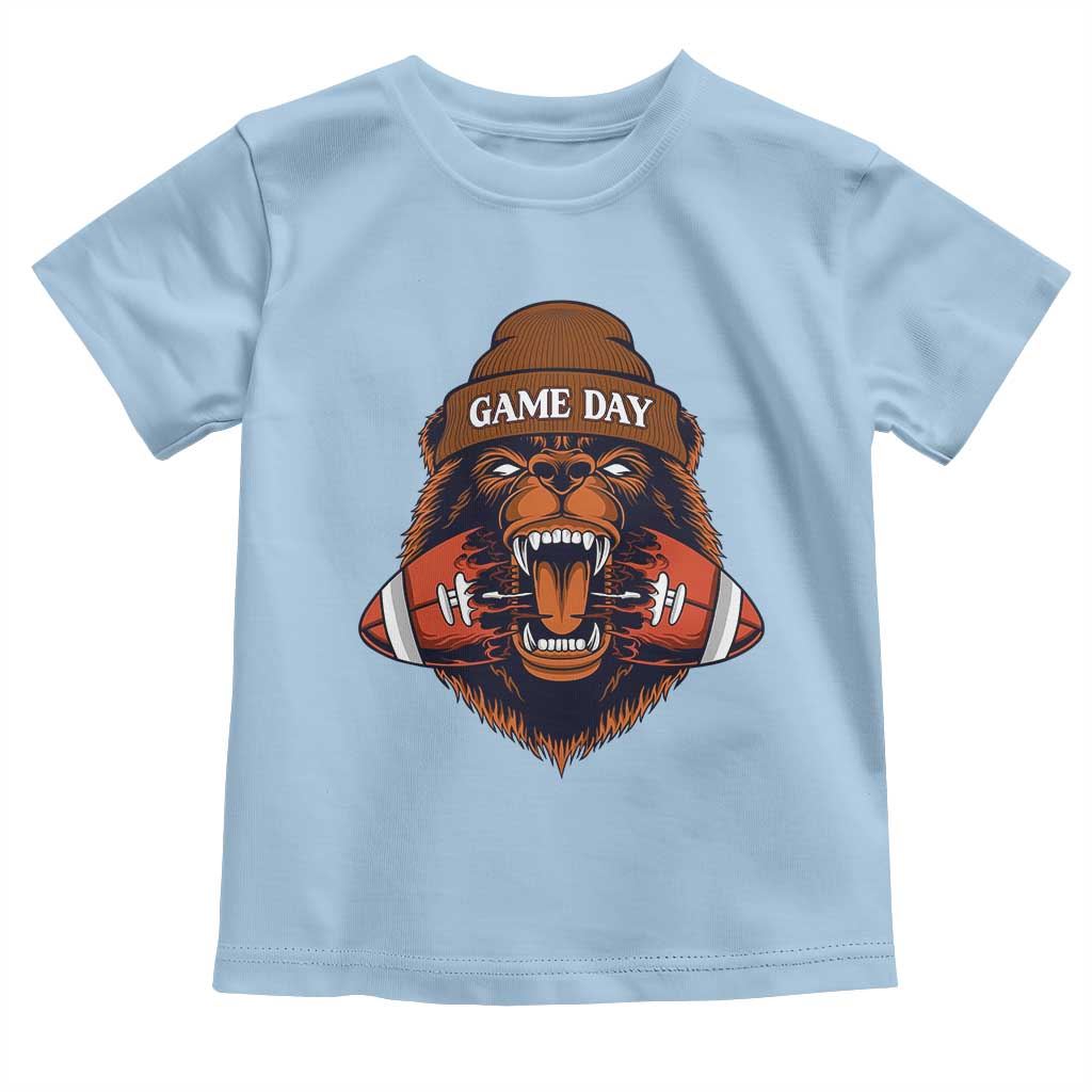 Game Day Fierce Bear Biting Ball Toddler T Shirt Football Player Gift TS12 Light Blue Print Your Wear