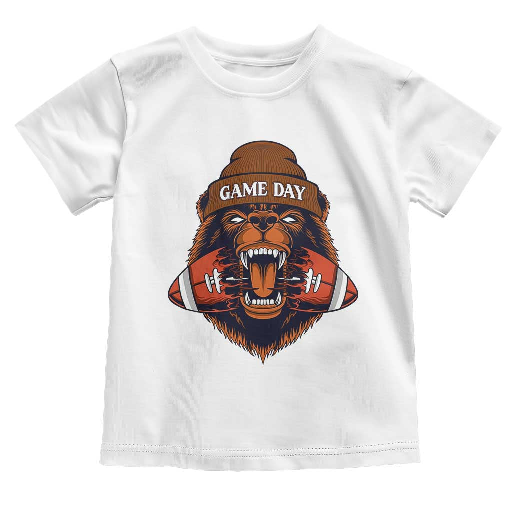 Game Day Fierce Bear Biting Ball Toddler T Shirt Football Player Gift TS12 White Print Your Wear