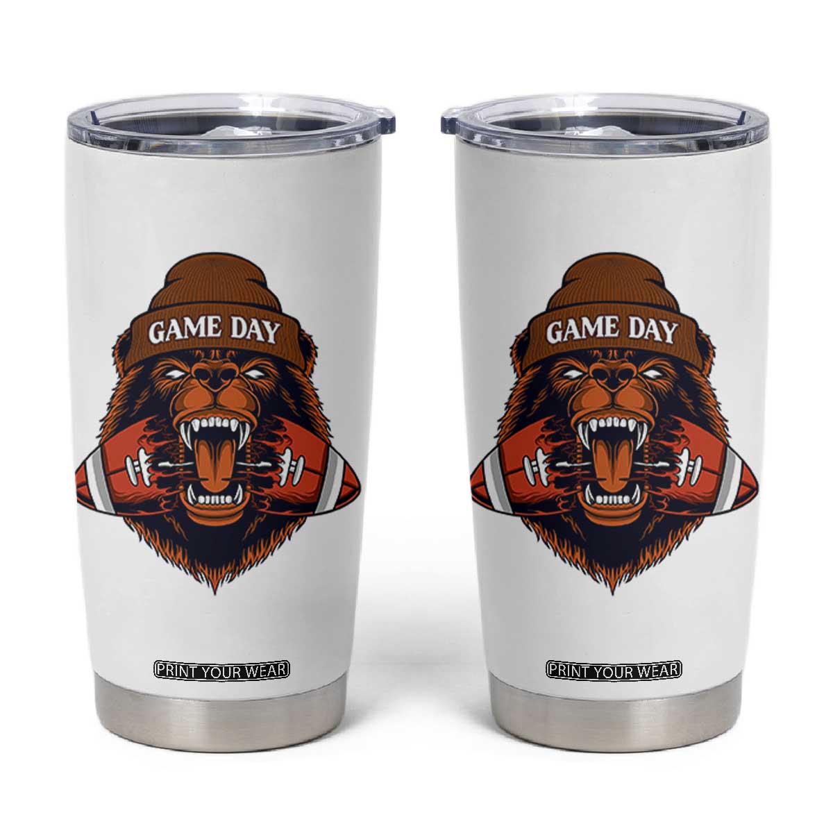 Game Day Fierce Bear Biting Ball Tumbler Cup Football Player Gift TS12 White Print Your Wear