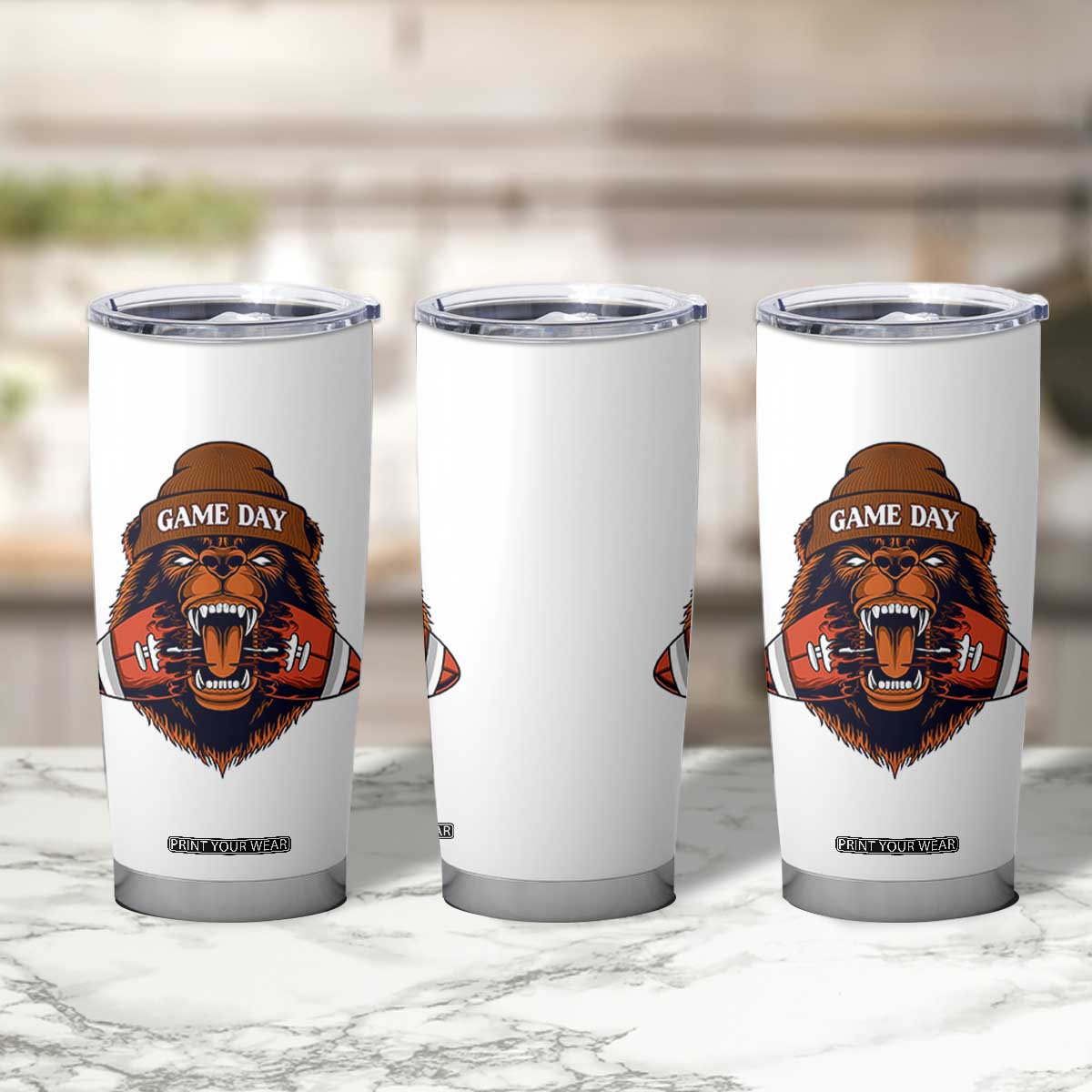Game Day Fierce Bear Biting Ball Tumbler Cup Football Player Gift TS12 Print Your Wear
