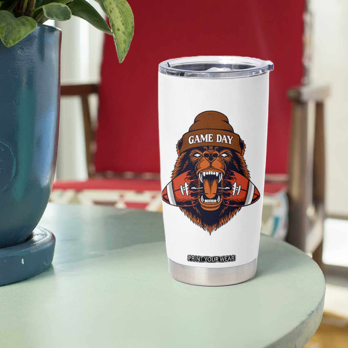 Game Day Fierce Bear Biting Ball Tumbler Cup Football Player Gift TS12 Print Your Wear