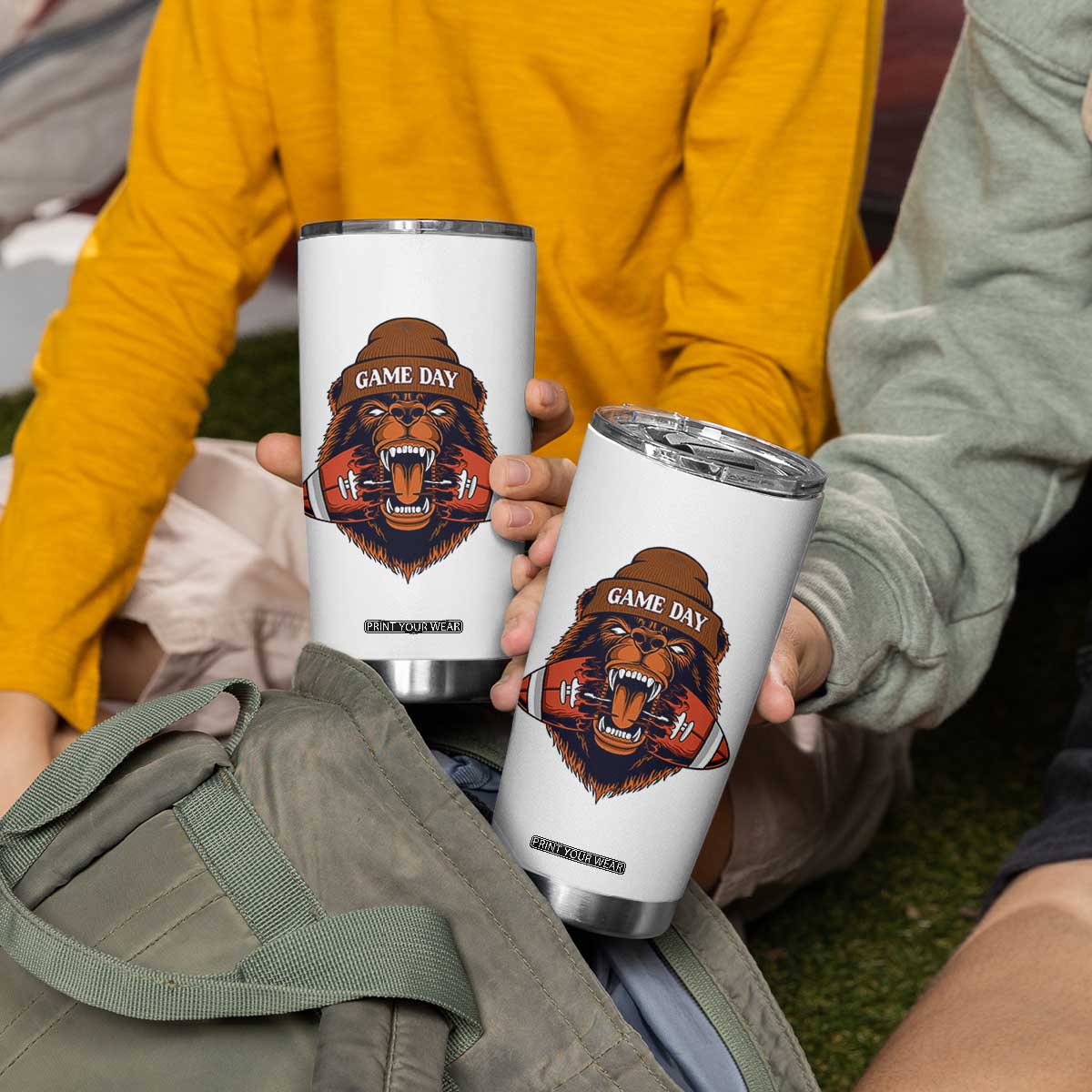 Game Day Fierce Bear Biting Ball Tumbler Cup Football Player Gift TS12 Print Your Wear