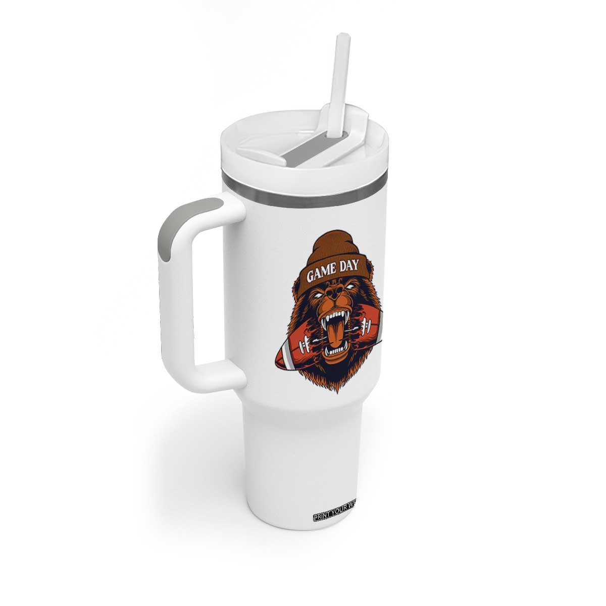 Game Day Fierce Bear Biting Ball Tumbler With Handle Football Player Gift TS12 Print Your Wear