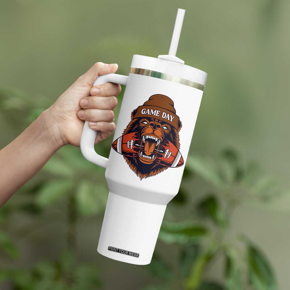 Game Day Fierce Bear Biting Ball Tumbler With Handle Football Player Gift TS12 Print Your Wear