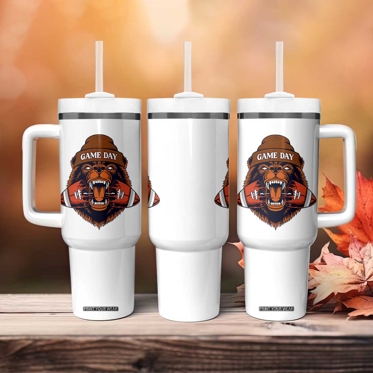 Game Day Fierce Bear Biting Ball Tumbler With Handle Football Player Gift TS12 Print Your Wear