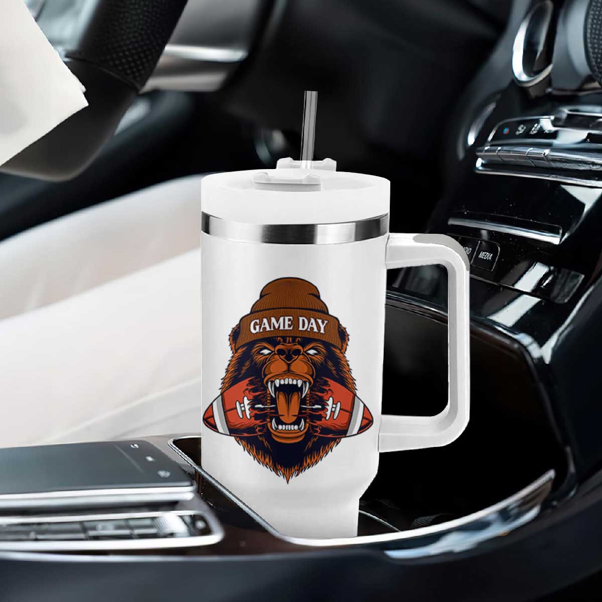 Game Day Fierce Bear Biting Ball Tumbler With Handle Football Player Gift TS12 Print Your Wear