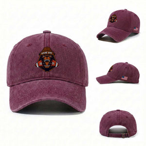 Game Day Fierce BR Biting Ball Washed Cotton Baseball Cap Football Player Gift TS12 Washed Cap Universal Fit Burgundy Print Your Wear
