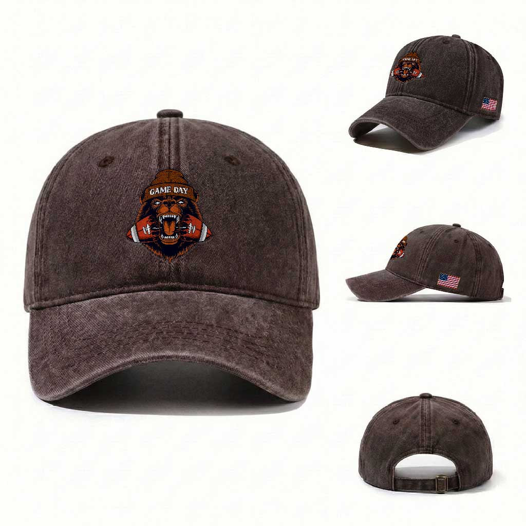 Game Day Fierce BR Biting Ball Washed Cotton Baseball Cap Football Player Gift TS12 Washed Cap Universal Fit Dark Brown Print Your Wear