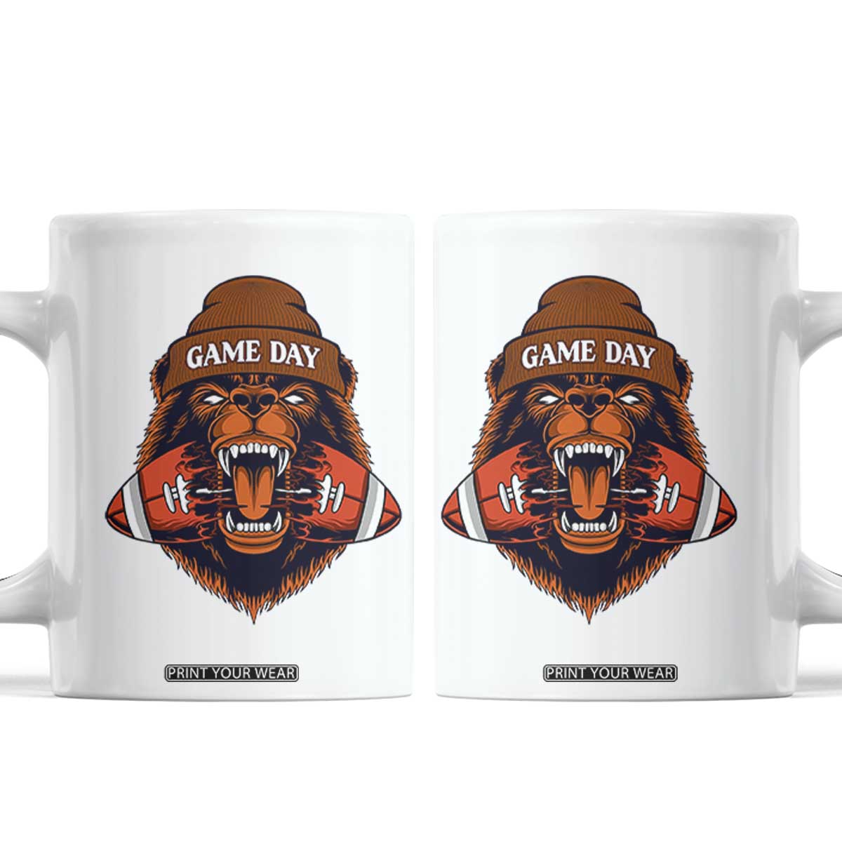 Game Day Fierce Bear Biting Ball Coffee Mug Football Player Gift TS12 White Print Your Wear