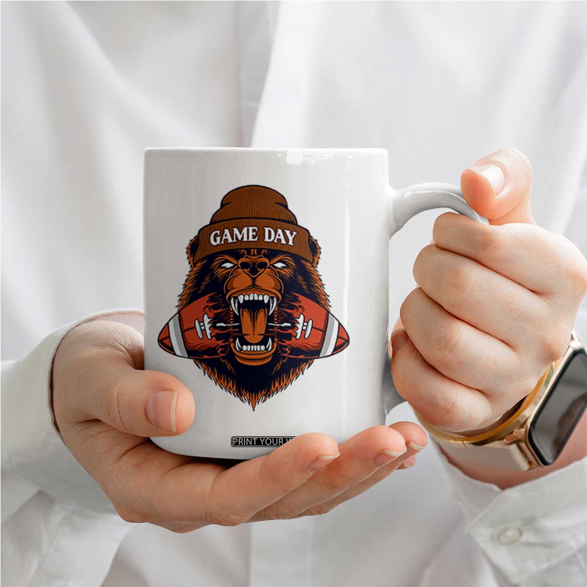Game Day Fierce Bear Biting Ball Coffee Mug Football Player Gift TS12 Print Your Wear