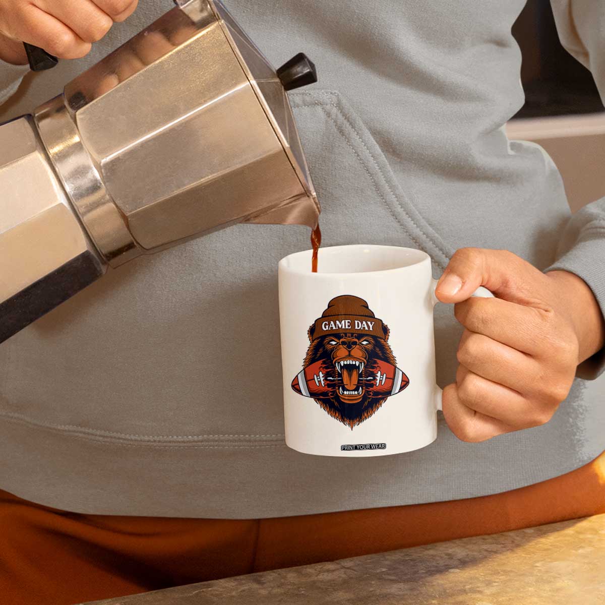 Game Day Fierce Bear Biting Ball Coffee Mug Football Player Gift TS12 Print Your Wear