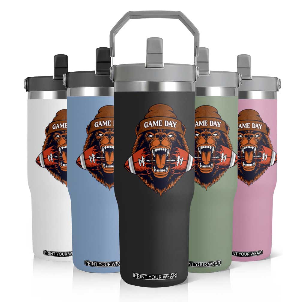 Game Day Fierce BR Biting Ball Flip Straw Tumbler Football Player Gift TS12 Print Your Wear