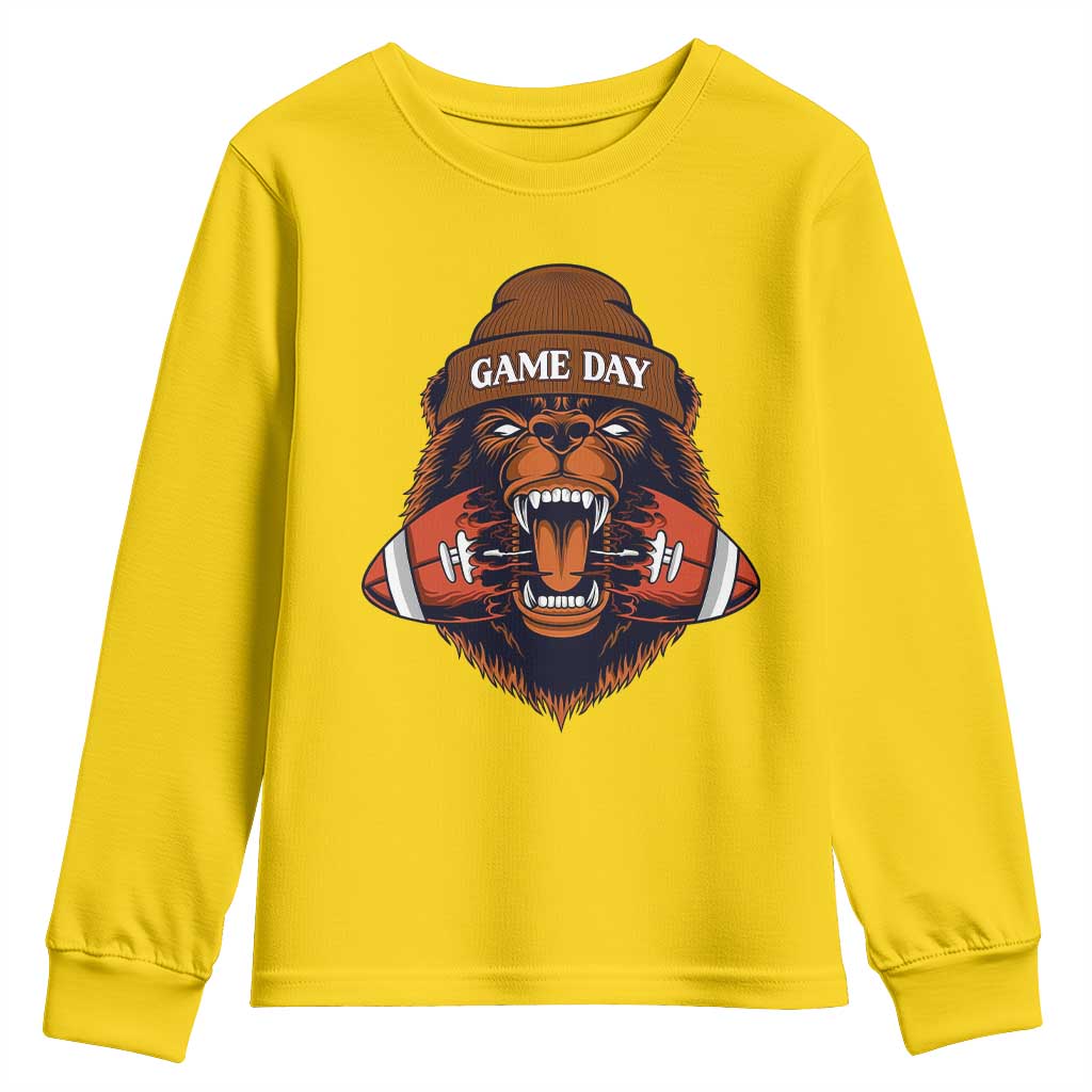 Game Day Fierce Bear Biting Ball Youth Sweatshirt Football Player Gift TS12 Daisy Print Your Wear