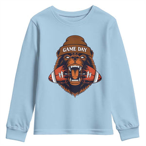 Game Day Fierce Bear Biting Ball Youth Sweatshirt Football Player Gift TS12 Light Blue Print Your Wear