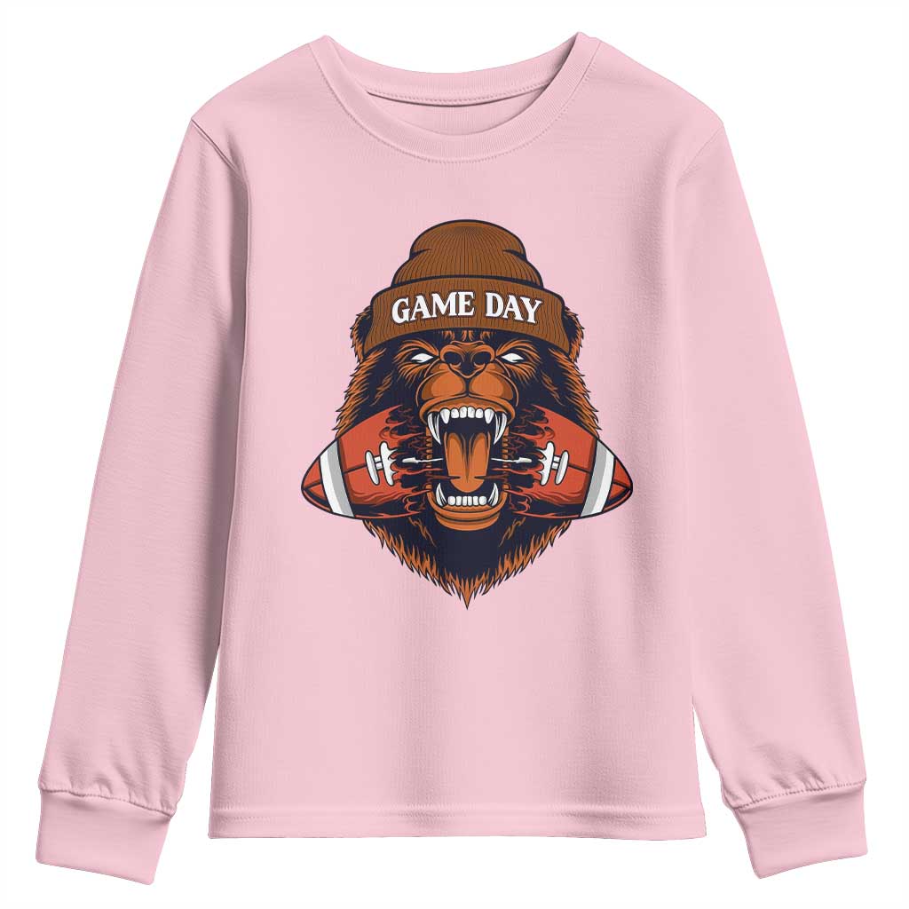 Game Day Fierce Bear Biting Ball Youth Sweatshirt Football Player Gift TS12 Light Pink Print Your Wear