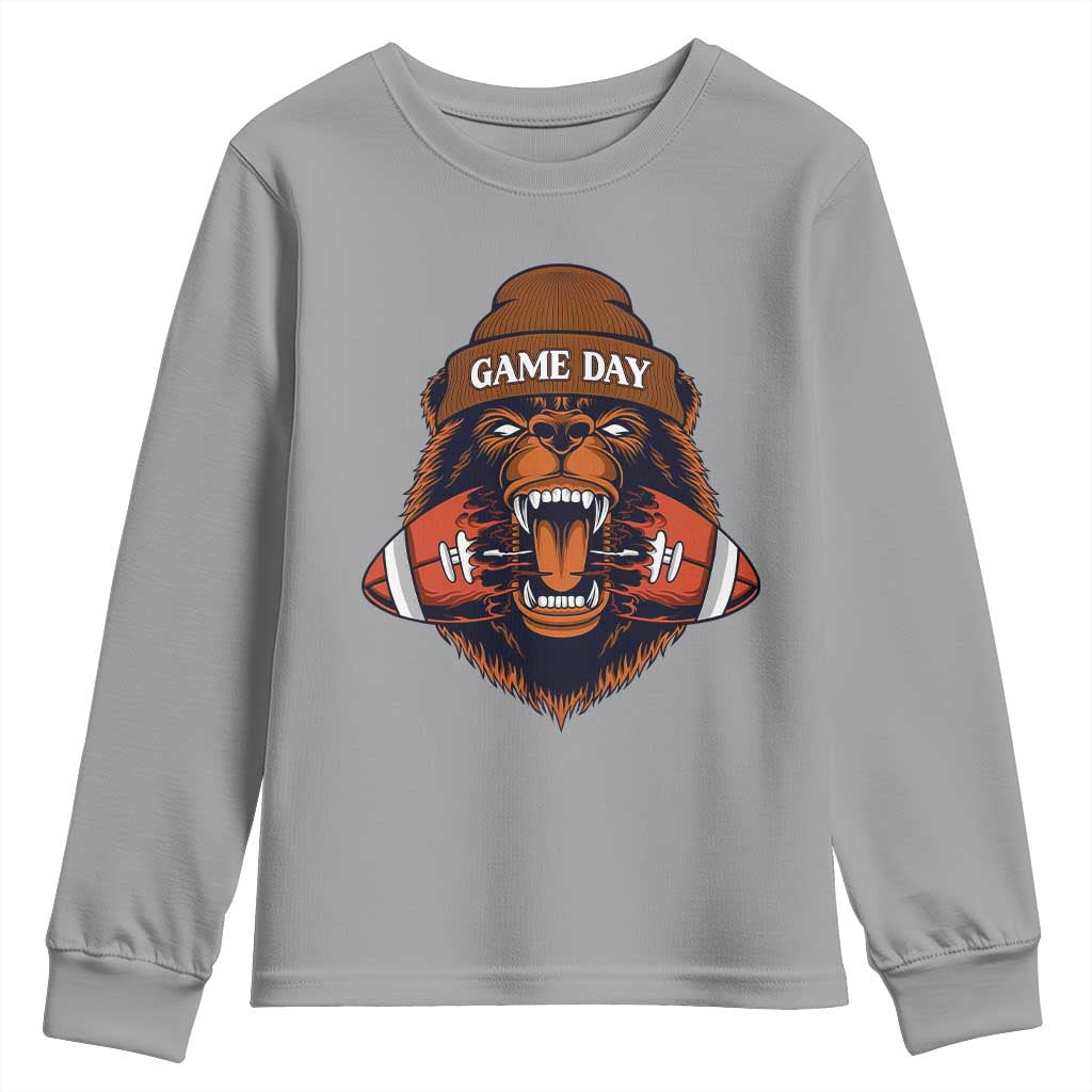 Game Day Fierce Bear Biting Ball Youth Sweatshirt Football Player Gift TS12 Sport Gray Print Your Wear