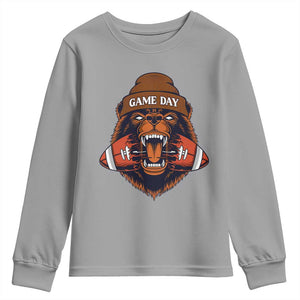 Game Day Fierce Bear Biting Ball Youth Sweatshirt Football Player Gift TS12 Sport Gray Print Your Wear