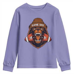 Game Day Fierce Bear Biting Ball Youth Sweatshirt Football Player Gift TS12 Violet Print Your Wear