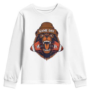 Game Day Fierce Bear Biting Ball Youth Sweatshirt Football Player Gift TS12 White Print Your Wear