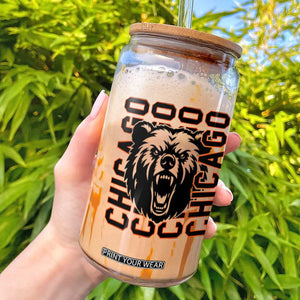 Game Day Football Fan Gift Glass Can Chicago With Bear TS12 White Print Your Wear