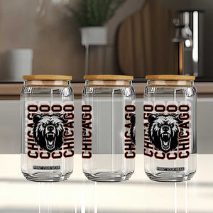 Game Day Football Fan Gift Glass Can Chicago With Bear TS12 Print Your Wear