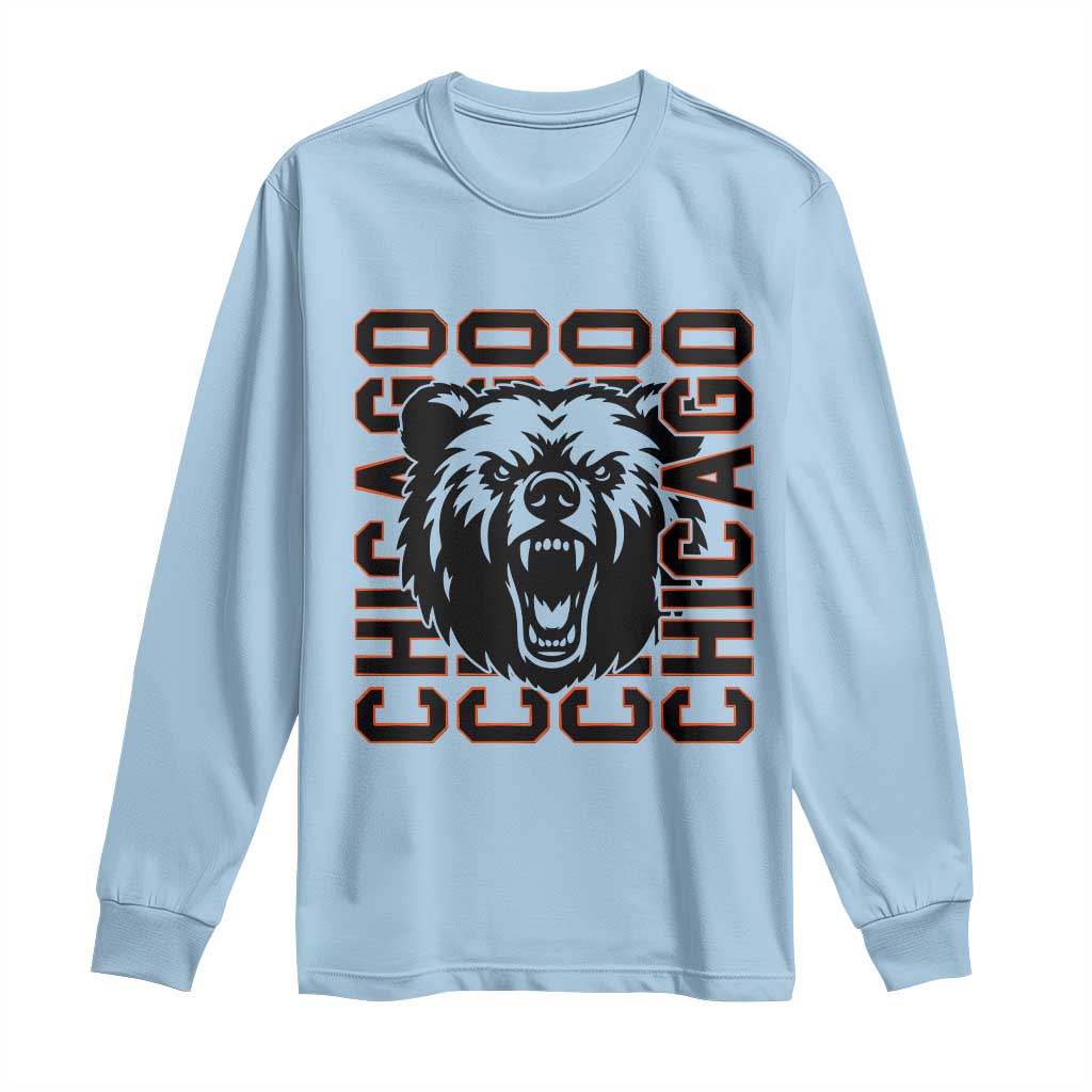 Game Day Football Fan Gift Long Sleeve Shirt Chicago With Bear TS12 Light Blue Print Your Wear