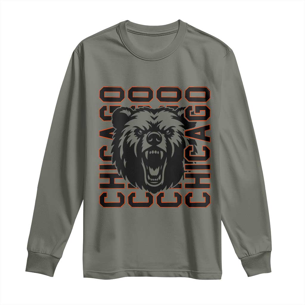 Game Day Football Fan Gift Long Sleeve Shirt Chicago With Bear TS12 Military Green Print Your Wear