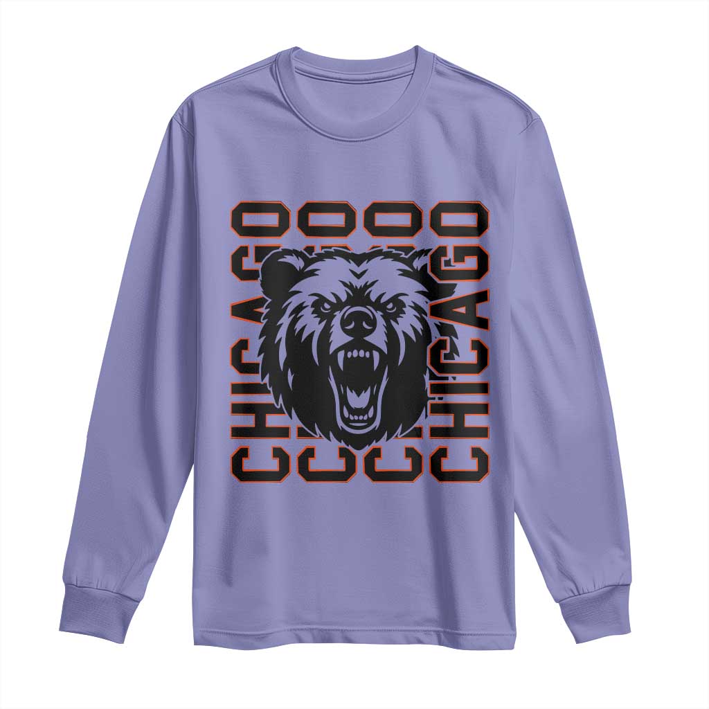 Game Day Football Fan Gift Long Sleeve Shirt Chicago With Bear TS12 Violet Print Your Wear