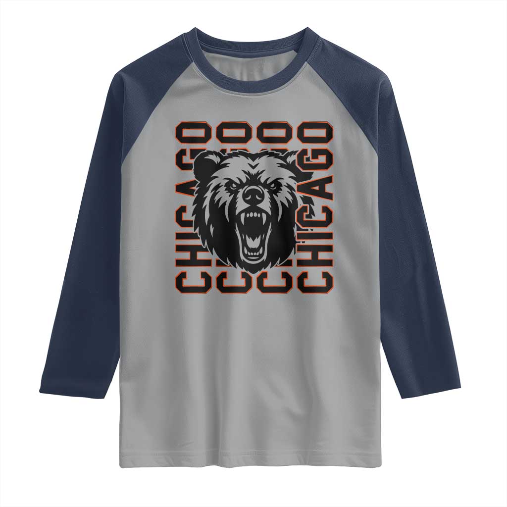 Game Day Football Fan Gift Raglan Shirt Chicago With Bear TS12 Sport Gray Navy Print Your Wear