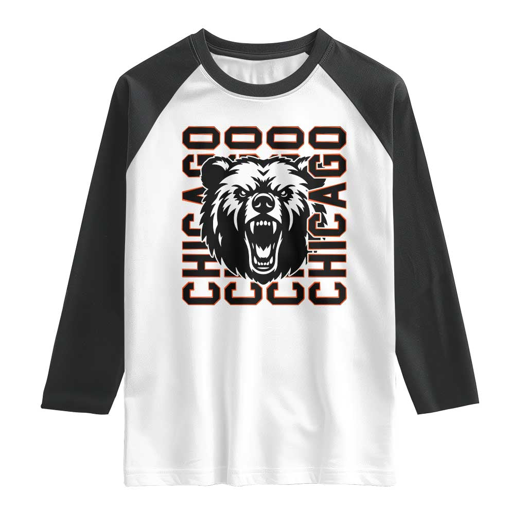 Game Day Football Fan Gift Raglan Shirt Chicago With Bear TS12 White Black Print Your Wear