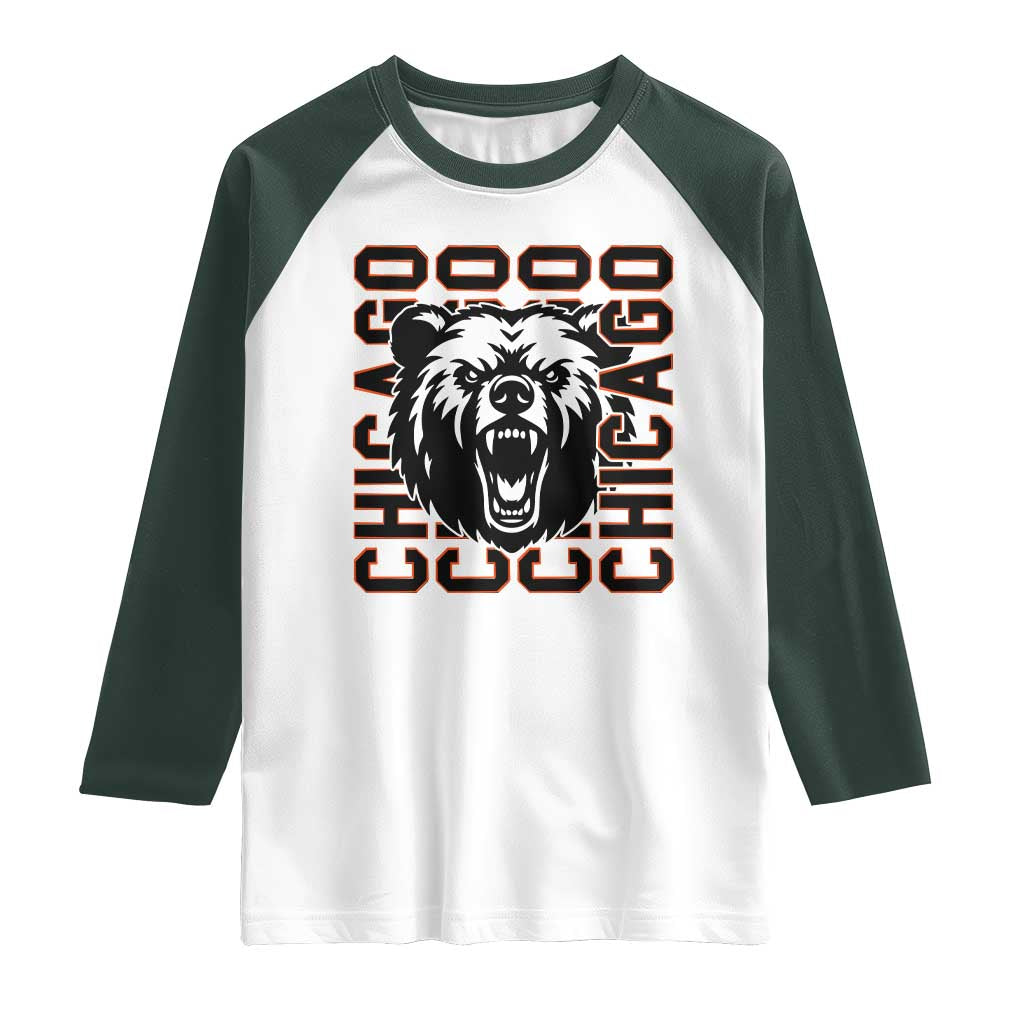 Game Day Football Fan Gift Raglan Shirt Chicago With Bear TS12 White Dark Forest Green Print Your Wear