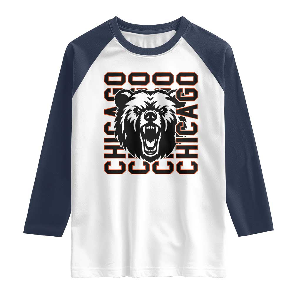 Game Day Football Fan Gift Raglan Shirt Chicago With Bear TS12 White Navy Print Your Wear