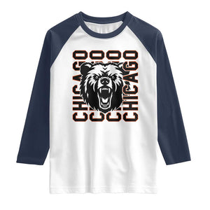 Game Day Football Fan Gift Raglan Shirt Chicago With Bear TS12 White Navy Print Your Wear
