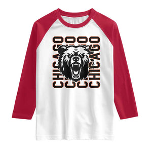 Game Day Football Fan Gift Raglan Shirt Chicago With Bear TS12 White Red Print Your Wear