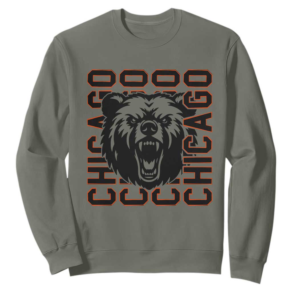 Game Day Football Fan Gift Sweatshirt Chicago With Bear TS12 Military Green Print Your Wear