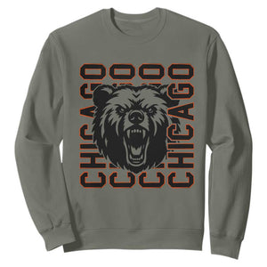 Game Day Football Fan Gift Sweatshirt Chicago With Bear TS12 Military Green Print Your Wear
